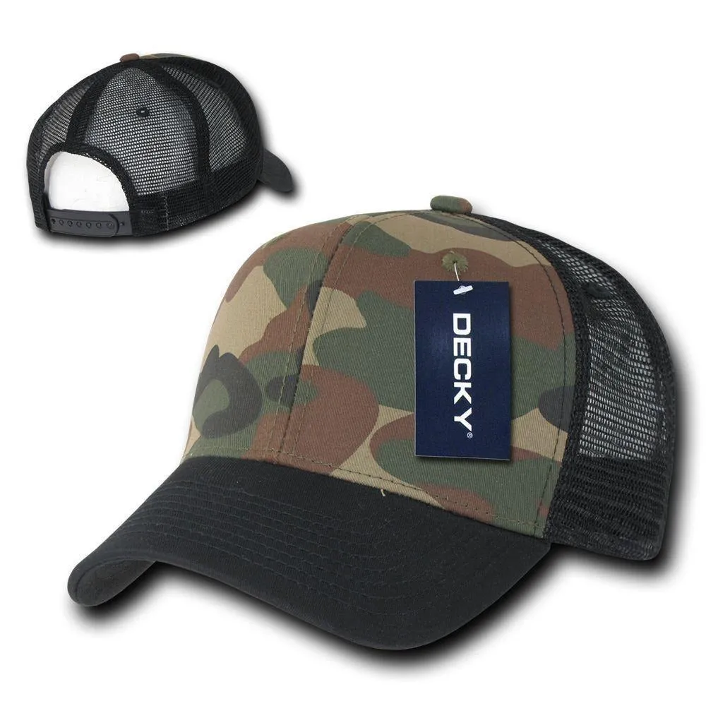Decky Camouflage Curve Bill Constructed Trucker Hats Caps Snapback Cotton Mesh