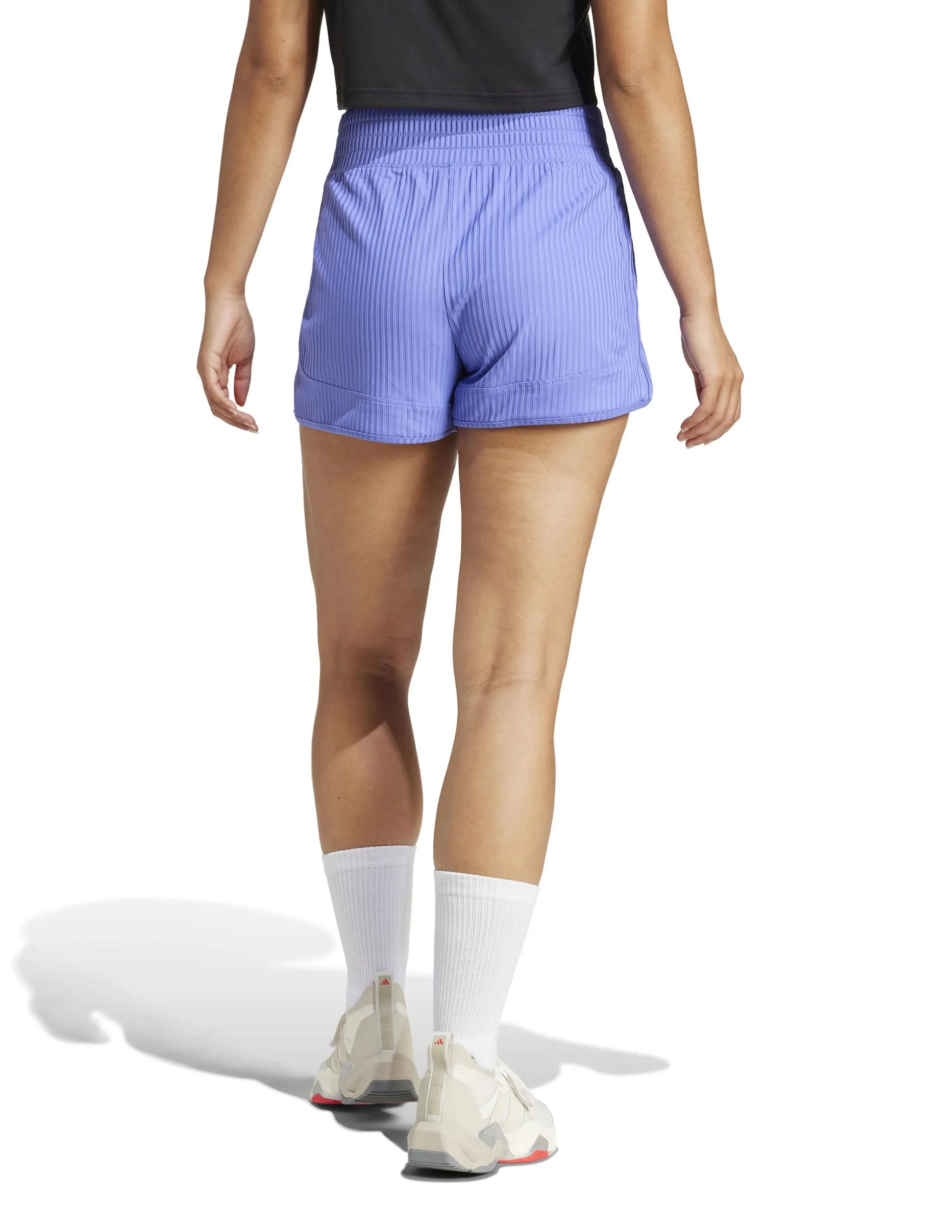Pacer All Gym Seasonal Rib High Waisted Tonal 3-Stripes Shorts - Semi Cobalt Blue